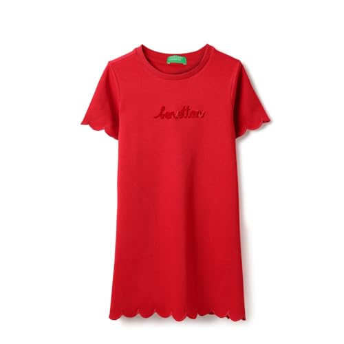 United Colors of Benetton Girl's Embroidered Regular Fit Dresses (25A3056CFS01I015_Red
