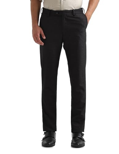 Arrow Men's Heathered Mid Rise Trousers (ARAKTR2082_Black_30)