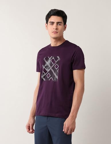 Arrow New York Men's Regular Fit T-Shirt (ANAJTS3126_Dark Purple