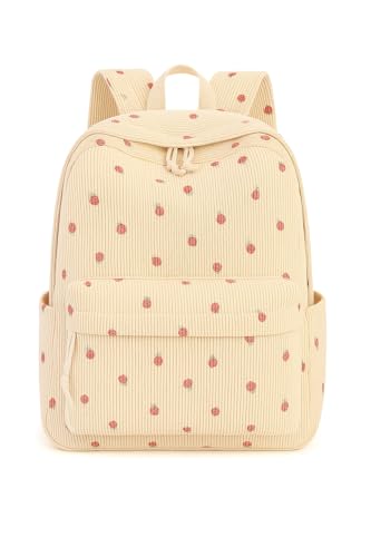 Satic School & College Backpack for Teens Large 25L Corduroy Bookbag Lightweight for Girls Women Lightweight Travel Backpack (Strawberry Beige)