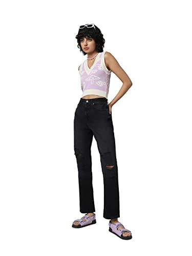 ONLY Women's Relaxed Jeans (103811601-Black Denim_Black M)