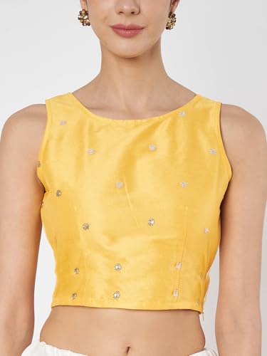 studio rasa Women Net Sequin Embroidered Readymade Blouse for Wedding Festive (TPWC425BL20XL_Yellow_X-Large)
