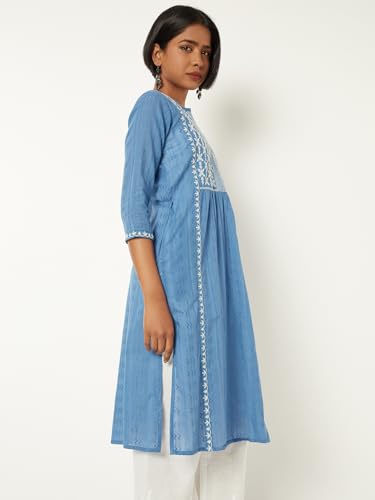 Max Women Embroidered Straight Kurta (Blue_M)