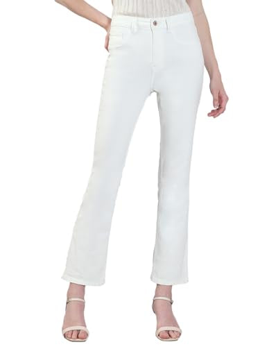 VERO MODA Women's Bootcut Fit High Rise White Jeans