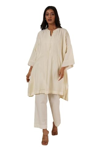 TANYA BERRY Cotton Tunic Coord Elegant Women's Dress - Stylish A-Line Midi Dress with Floral Print, Perfect for Parties, Weddings, & Special Occasions Off-White Colour Set of 2 (Size X-Large) 176