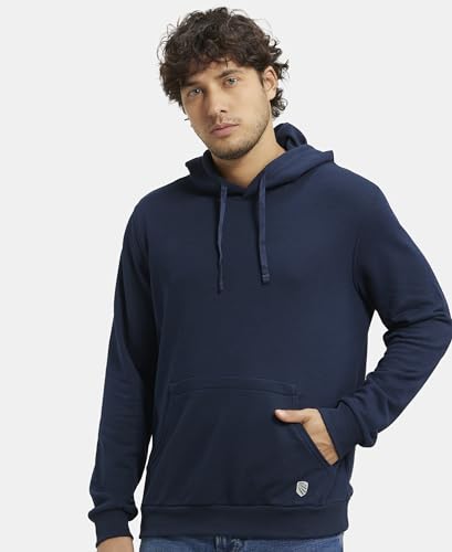 Jockey UM54 Men's Super Combed Cotton Rich French Terry Hoodie Sweatshirt with Ribbed Cuffs_Navy_L