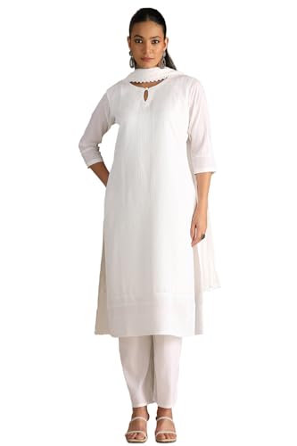 Soch Womens White Art Silk Embroidered Suit Set With Sequins