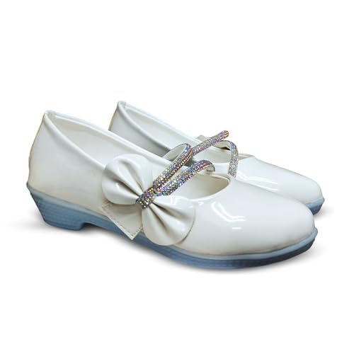 TrendStation Girls' Embellished Slip-on Diamond Glittery Flats Welcro Bellies. (White, UK Footwear Size System, Toddler, Age Range, Medium, 15 Months, 18 Months)
