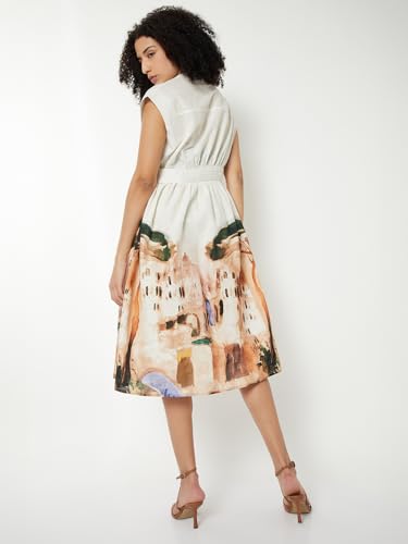 Max Kalki x Max Women Artistic Printed Midi Dress (White_M)