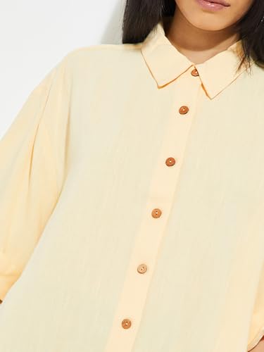 Max Alaya F x URB_N Women Solid Drop Shoulder Shirt (Yellow_M)