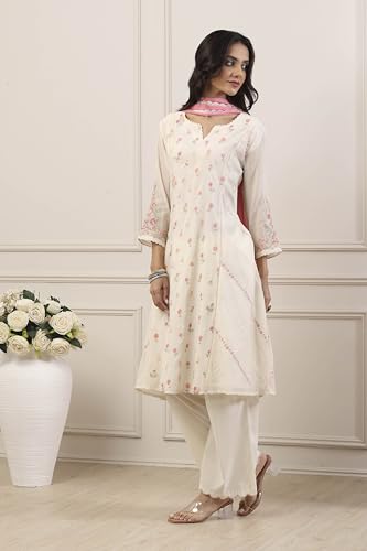 Biba Women White Poly Chanderi Kalidar Suit Set_36