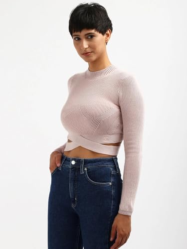 Calvin Klein Jeans Women's Modal Mock Neck Sweater (J222945TF6_Sepia Rose