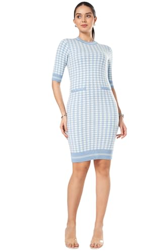 Annabelle by Pantaloons Women's 60% Viscose, 28% Nylon, 12% PBT Classic Knee Length Dress (110151977004_Blue Fog