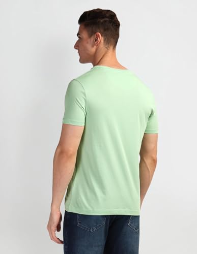 U.S. POLO ASSN. Mens Solid Half Sleeve Graphic Round Neck T-Shirts (UDTSHS0851_LT. Green_L)
