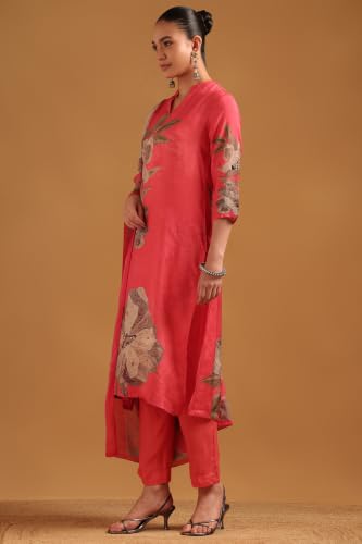 Soch Womens Peach Viscose Botanical Salwar Suit With Bead
