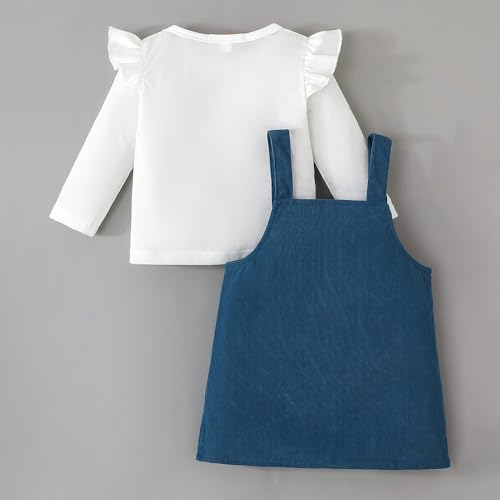 Hopscotch Girls Full Sleeves White 2-Pc Ruffle Embellished Blouse & Dungaree For Ages (6-9 Months)