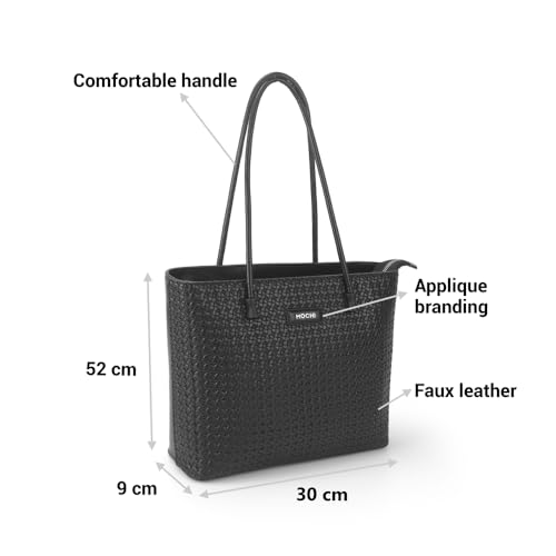 Mochi Stylish Faux Black Shoulder bag with Applique branding and Zipped Closure, Premium Branded lining, Perfect for Casual Use(66-515)