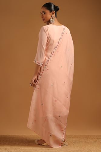 Soch Womens Peach Mul Chanderi Floral Salwar Suit With Hand Embroidery and Bead Details
