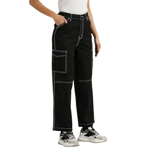 Pepe Jeans Tulip High Waist Loose Contrast Stitch Details Cargo Jet Black