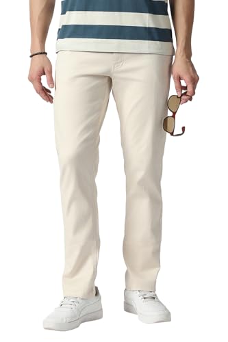 Men Cream Solid Trousers