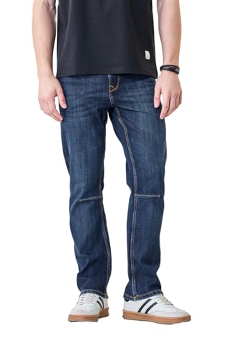 SNITCH Men Dark Blue Casual Jeans | Straight Fit Mid Rise Washed Design | Durable Cotton Blend & Smooth Denim Fabric for Everyday Comfort & Style