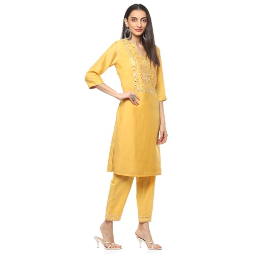 BIBA WOMEN EMBROIDERY NARROW SALWAR KURTA DUPATTA(SKD7402E__34)