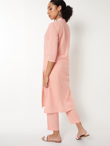 Max Women Embroidered Straight Kurta Set (Pink_L)