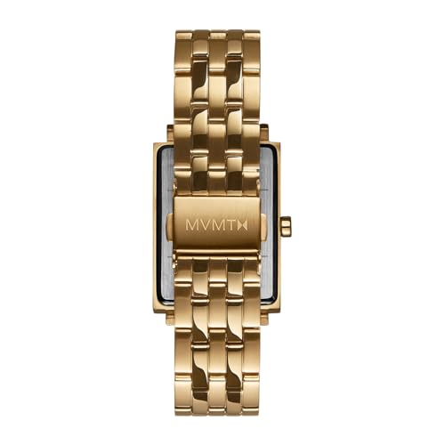 MVMT Signature Square Qtz Basic Calendar White Rectangle Dial Women's Analog Watch|Ionic Plated Gold Steel Material|Gold Color Band - Mf03-G