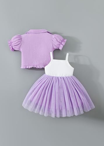 Hopscotch Baby Girls Butterfly Bow Applique Dress with Shrug in Purple Color for Ages (9-12 Months)