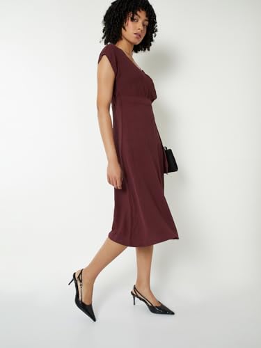 Max Women's Cotton Blend A-Line Below The Knee Dress (SR3514B_Maroon