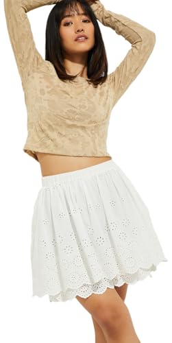 Max Alaya F x URB_N Women Schiffli Embroidered Mini Skirt (Ivory_XS)