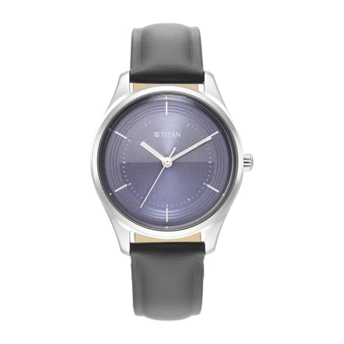 Titan Plain 3 Hands Work Wear Blue Round Dial Grey Colour Leather Strap Womens Watch - NR2639SL06