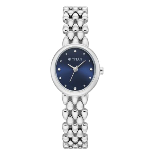 Titan Serein Quartz Analog 3Hands Display Blue Dial Silver Metal Strap Watch for Women - 95386SM01