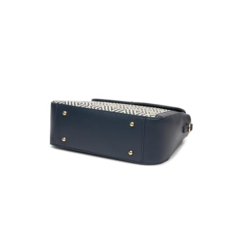 Caprese Wind Medium Satchel Bag for Women | Woven Texture Faux Leather Shoulder Bag with Adjustable & Detachable Strap | Dual Zipper & Magnetic Button Closure for Office & Casual Use (Midnight Blue)