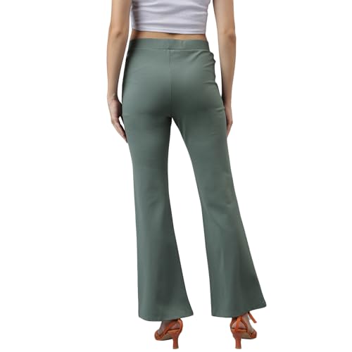 Latin Quarters Women Solid Green Full Length Stretchable Trouser_L