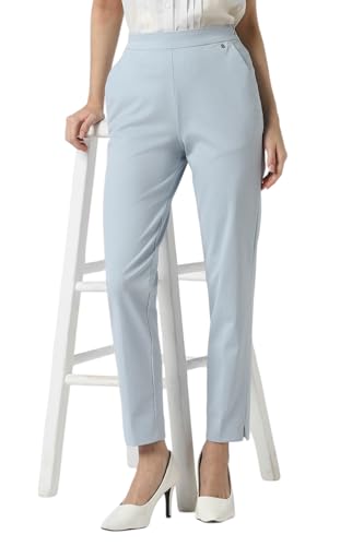 Van Heusen Women Light Blue Solid Formal Regular Fit Trousers