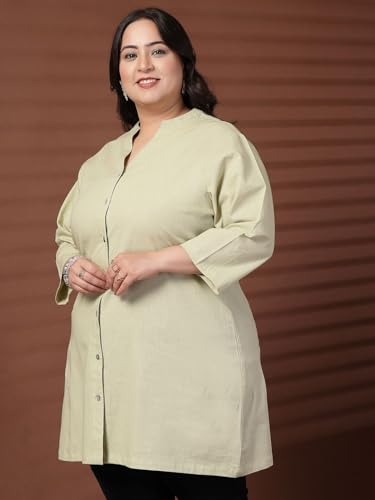 Women Plus Size Solid Linen Tunic (LTNC23468-LIGHTGREEN-4XL)