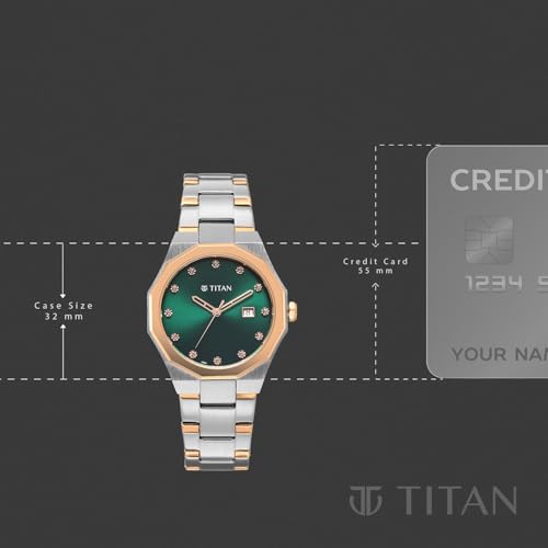 Titan Ladies Purple Radiance with Green Dial Silver & Rose Gold Metal Strap Watch for Women - 95376KM01
