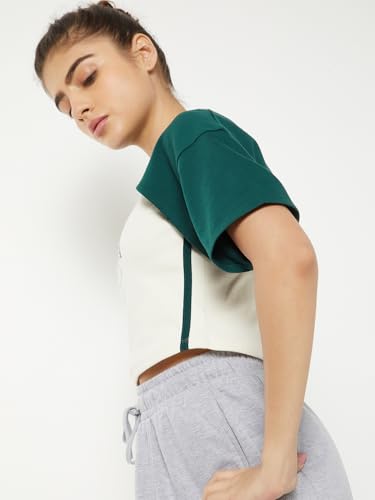 Max Women Printed Layered Sports T-Shirt with Camisole(Green_M)