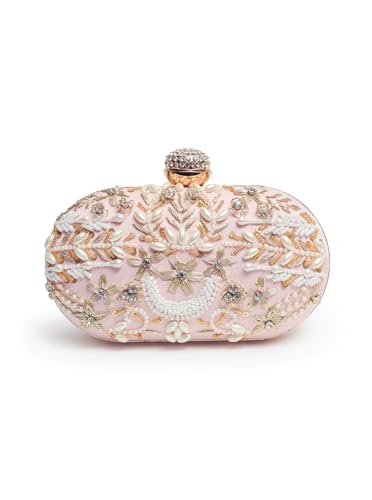 THE TAN CLAN Elizah Zarozi Hand Embroidered Clutches for Women Purses Luxury Evening Handbags for Ladies, Pink