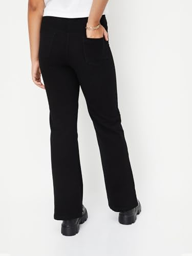 Max Girls Solid Slim Fit Trousers (Black_9-10 Y)