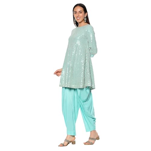 BIBA Women's Viscose Kurta (SKDZRINM10245AW24AQU_Aqua Blue