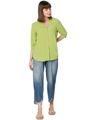 VERO MODA Women Solid Polyester Regular Fit Green Shirt