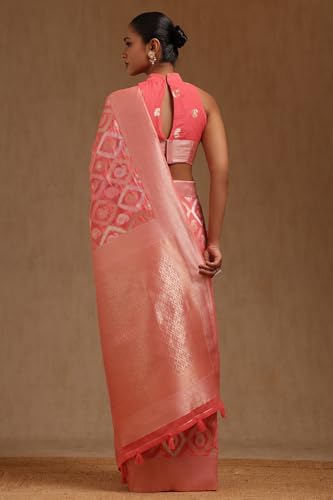 Soch Womens Pink Linen Zari Woven Saree With Zari Woven