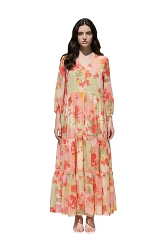W for Woman Pink Floral Printed Tiered Dress - (W13667-126980-XS)