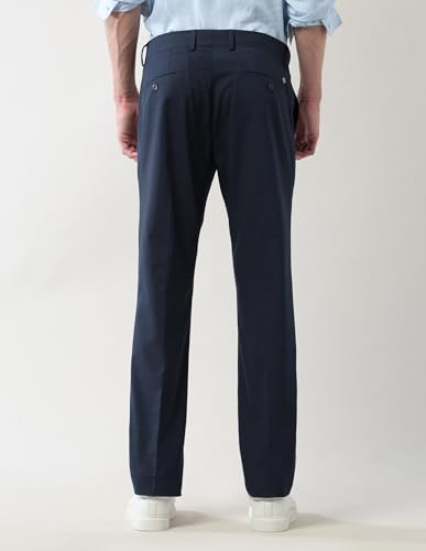 Arrow New York Men's Mid Rise Regular Fit Autoflex Trousers Navy