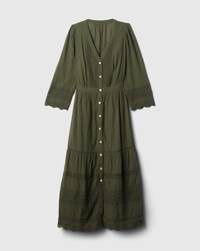 GAP Women's Cotton A-Line Below The Knee Casual Dress (442528440_Green