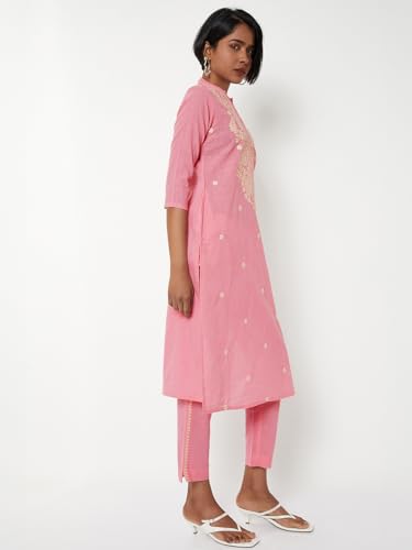 Max Women Embroidered Straight Kurta Set (Pink_XXL)