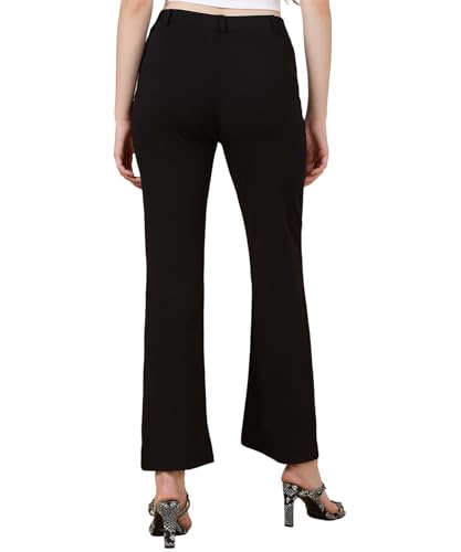 FITHUB Women's Stylish High-Waist Bootcut Trousers Black