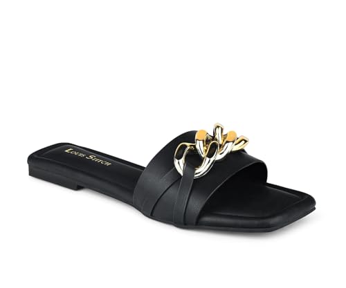 LOUIS STITCH Women’s One strap Flat Sandals | Open Toe Black Comfortable Sandal | LSOF-FI05-SLBSJB | UK-5